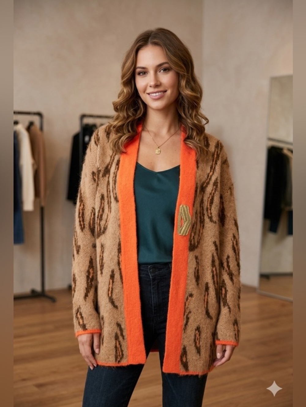 Dimora Women’s I 38 Mohair Acrylic Knit Tan Cardigan Sweater Top Italy US 2 XS